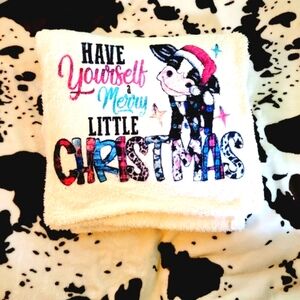 Merry Little Christmas Cow Throw Blanket